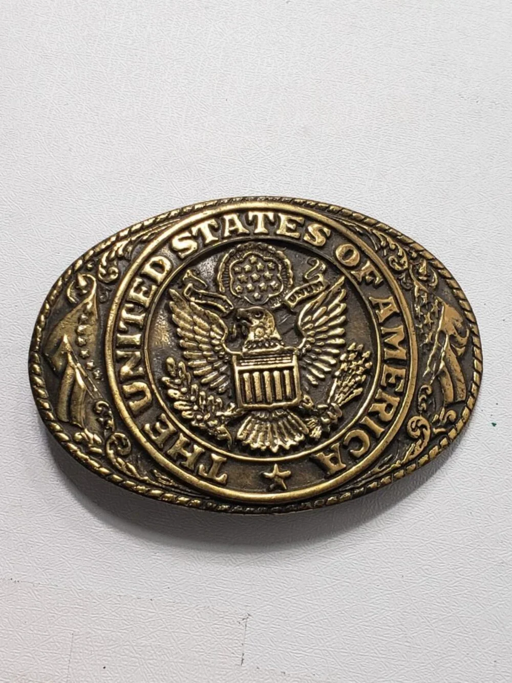 Vintage USA Great Seal Eagle Belt Buckle United States America Gold Tone